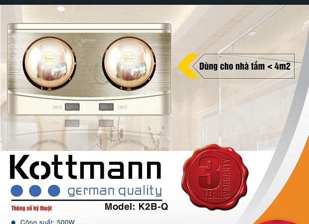 Đèn sưởi nhà tắm Kottmann 2 bóng treo tường – K2BQ